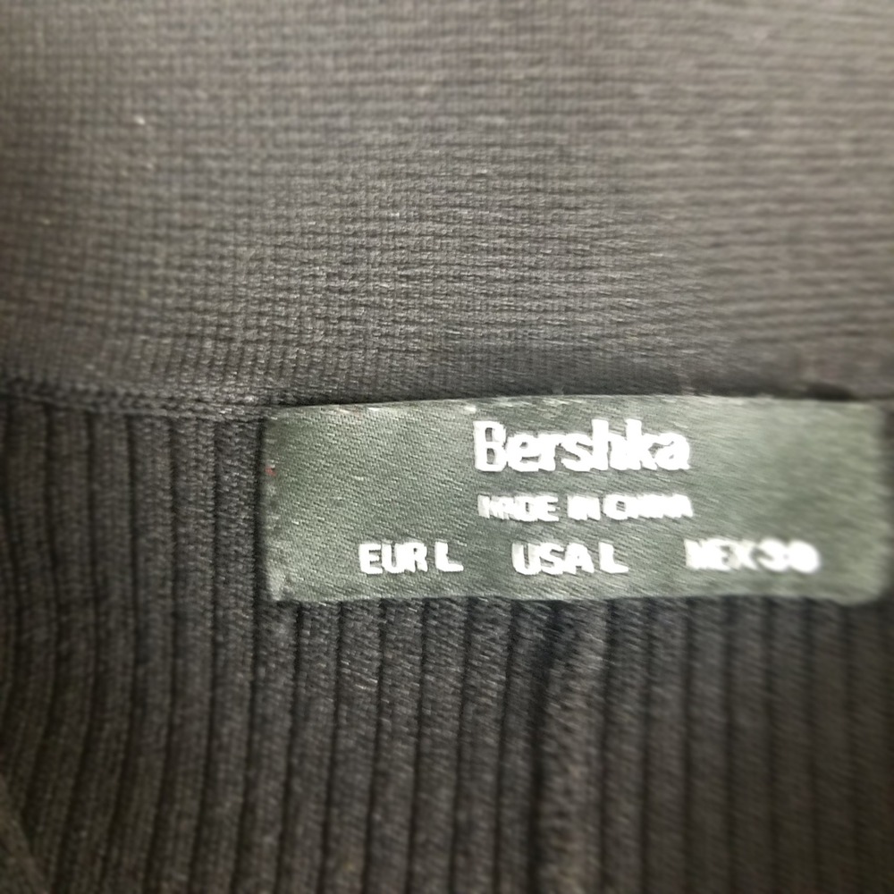 Bershka Black Ribbed Knit Cropped Sweater Open Back Tie Collared L 7494/376 - Picture 4 of 5